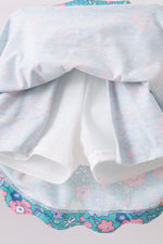 Pink&green floral bow skorts set