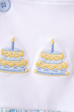 Blue birthday cake smocked plaid bubble