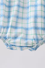 Blue birthday cake smocked plaid bubble