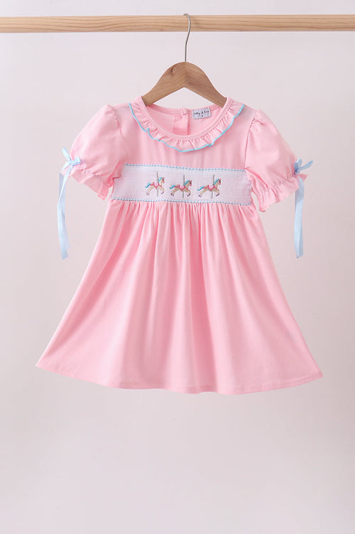 Pink carousel smocked ruffle dress
