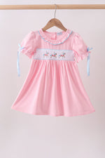 Pink carousel smocked ruffle dress