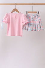 Pink carousel smocked ruffle skorts set