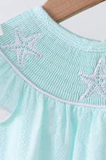 Blue starfish smocked jacquard ruffle bloomer set