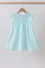 Blue starfish smocked jacquard ruffle dress
