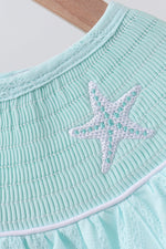Blue starfish smocked jacquard ruffle dress