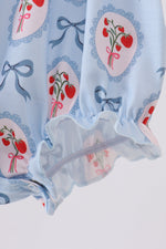 Blue strawberry bow embroidery bubble