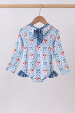 Blue strawberry bow ruffle rashguard