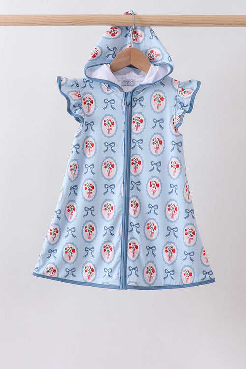 Blue strawberry bow ruffle swim cover up