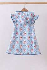 Blue strawberry bow ruffle swim cover up