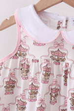 Pink carousel print ruffle shorts set