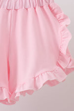 Pink carousel print ruffle shorts set