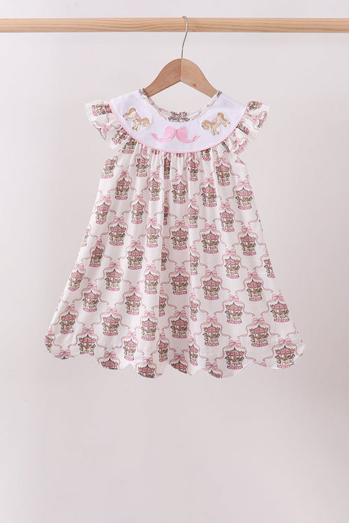 Pink carousel embroidery ruffle dress