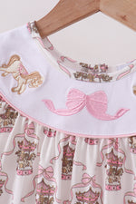 Pink carousel embroidery ruffle dress