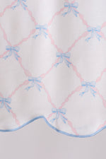 Blue bow ribbon print ruffle shorts set