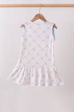 Blue bow ribbon print dress