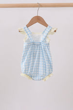 Yellow crab smocked gingham ruffle bubble