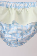 Yellow crab smocked ruffle 2pc swimsuit