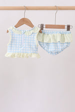 Yellow crab smocked ruffle 2pc swimsuit
