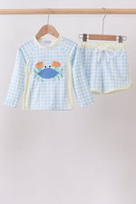 Blue crab applique plaid 2pc rashguard set
