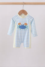 Blue crab applique plaid one-piece swimsuit