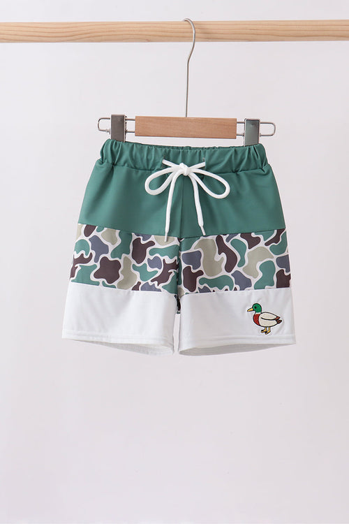 Camouflage duck embroidery swim trunks