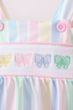 Rainbow stripe butterfly smocked ruffle bubble
