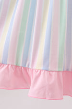 Rainbow stripe butterfly smocked ruffle dress