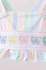 Rainbow stripe butterfly smocked ruffle 2pc swimsuit