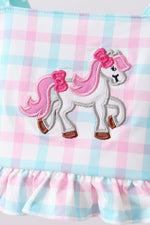 Green plaid horse applique 2pc swimsuit