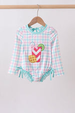 Green plaid horse applique rashguard