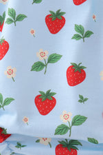 Blue Strawberry Embroidered Ruffle Bow Bubble