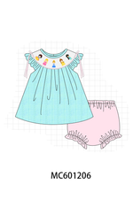 Mint Princess Smocked Jacquard Bloomer Set