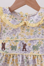 Floral bunny bow embroidery ruffle dress