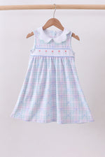 Blue plaid bow floral dress