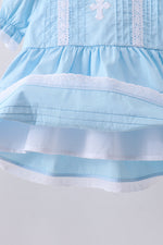 Blue cross embroidery lace bloomer set