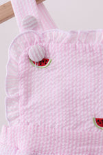 Pink stripe watermelon embroidery seersucker ruffle bubble