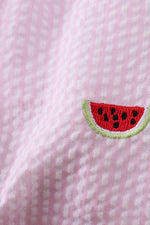 Pink stripe watermelon embroidery seersucker ruffle bubble