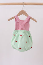 Red stripe watermelon embroidery seersucker bubble
