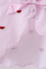 Pink stripe watermelon embroidery seersucker shorts set