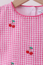 Pink cherry gingham shorts set