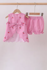 Pink cherry gingham shorts set
