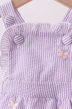 Purple seersucker butterfly embroidery ruffle bubble