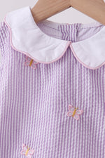 Purple seersucker butterfly embroidery bloomer set