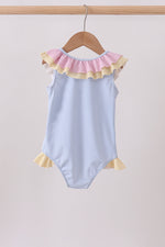 Colorblock crab embroidery ruffle swimsuit