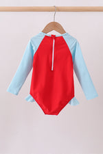 Red star embroidery ruffle rashguard