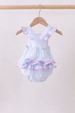 Blue stripe ruffle bubble