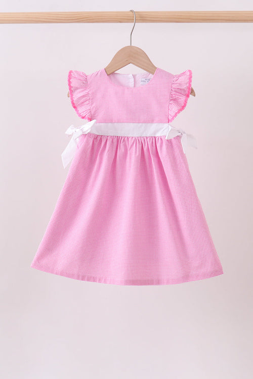 Pink bow gingham ruffle dress