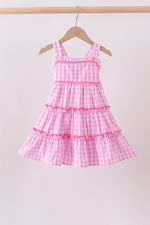 Pink gingham ruffle tiered dress