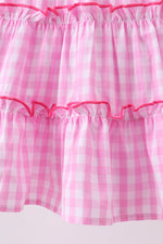 Pink gingham ruffle tiered dress