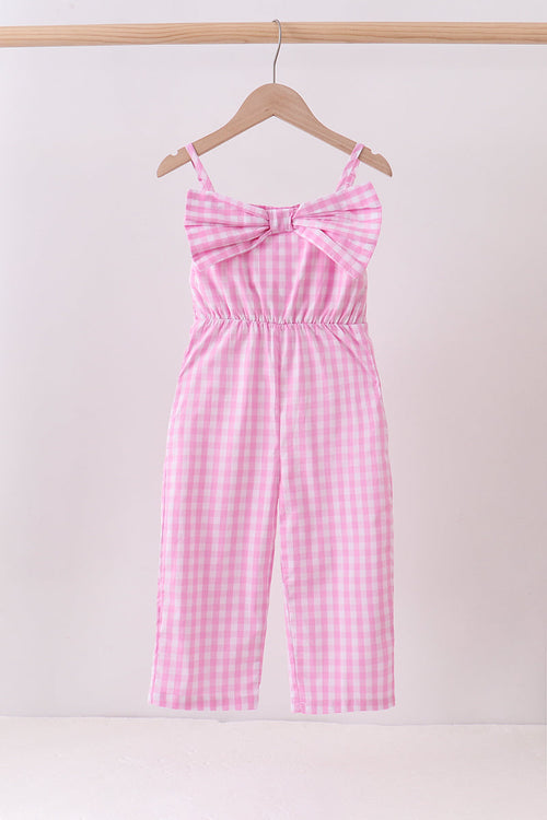 Pink bow gingham jumpsuit